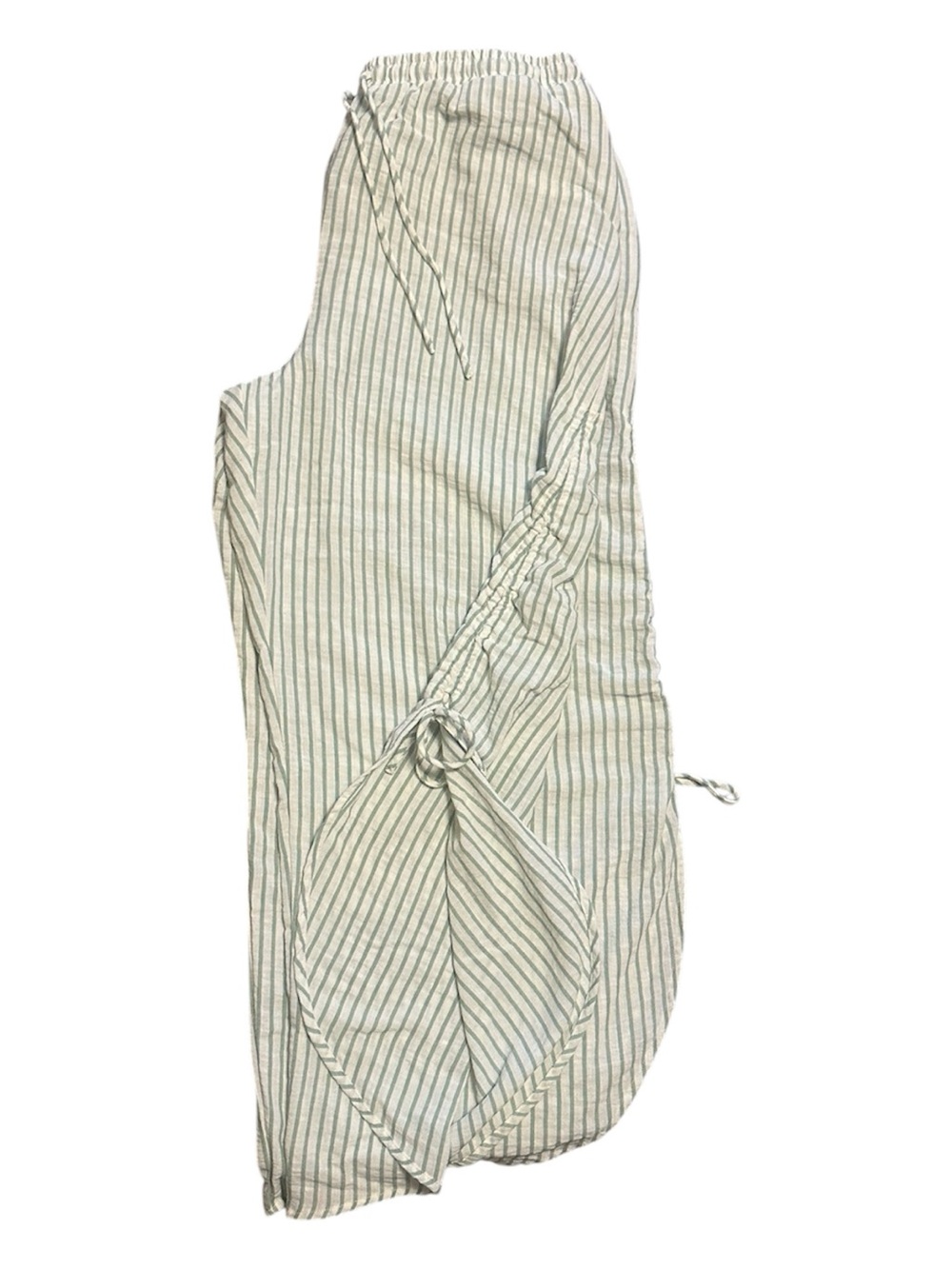 Wide-Leg Striped Tie Detail Pants in Green & White